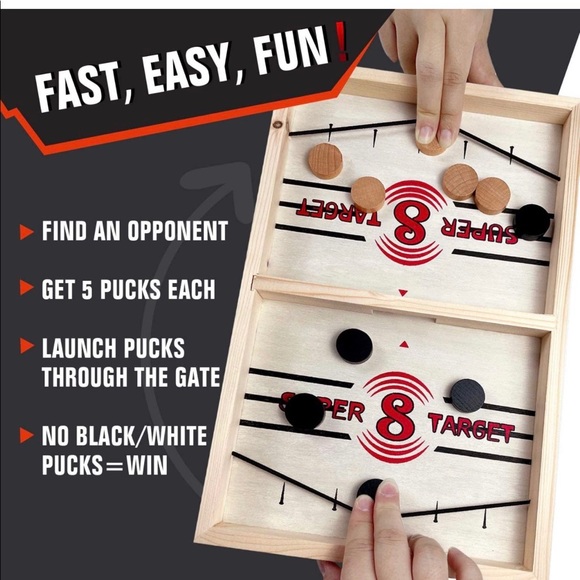 Brand New- Fast Sling Puck Game, Large Size 22" Wooden Board Games, 2 Players - Picture 3 of 5